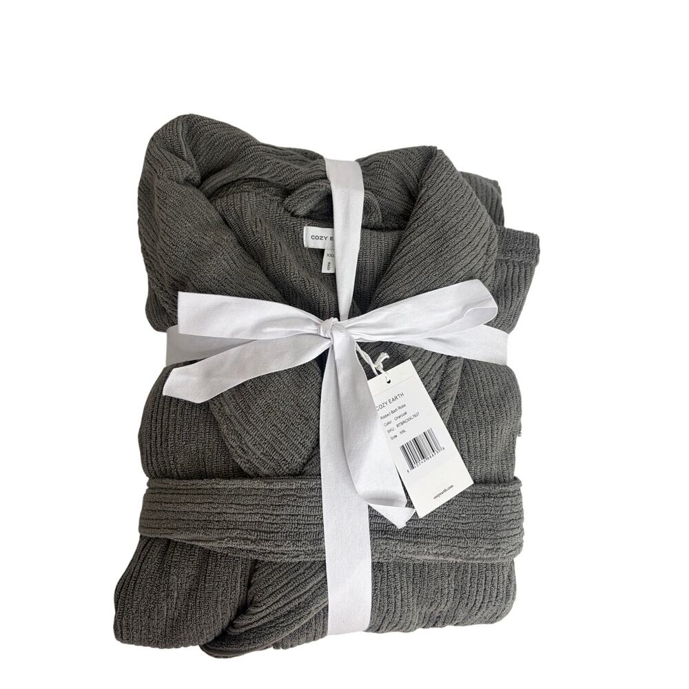 Cozy Earth Ribbed Terry Bath Robe XXL Charcoal Gray Sleepwear Loungwear NWT
